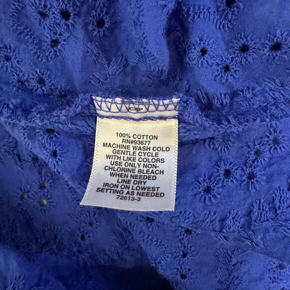 Liz Claiborne T-shirt Blouse XXL / 2XL Eyelet Lace Cotton Royal Blue Boho Lagen - Picture 8 of 9